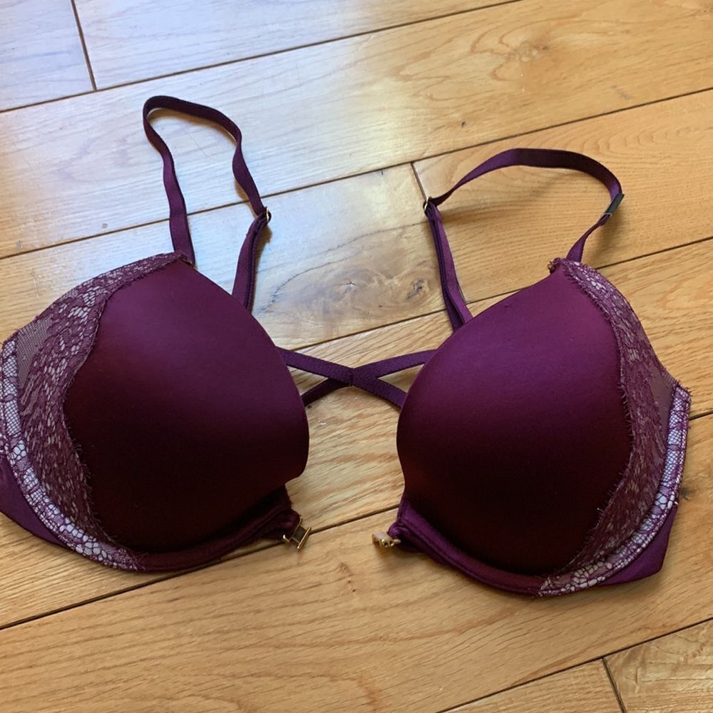 2015 NWT Victoria’s secret Very Sexy Plunge 34 C maroon lace, crisscross back - Picture 5 of 12
